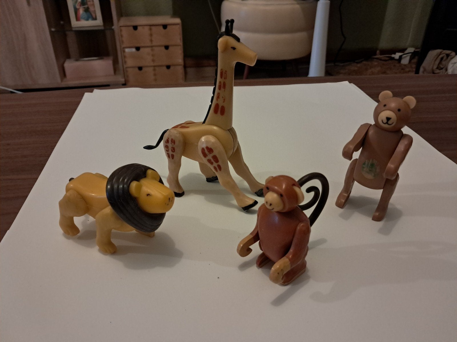 Fisher-Price dierenset: giraf, aap, leeuw, beer, Ophalen of Verzenden, Gebruikt, Speelset