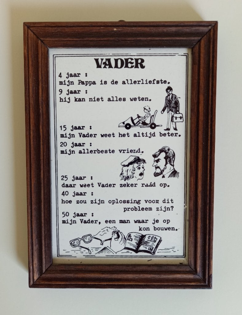 Wandtegel in houten lijst met het gedicht "Vader", Ophalen of Verzenden