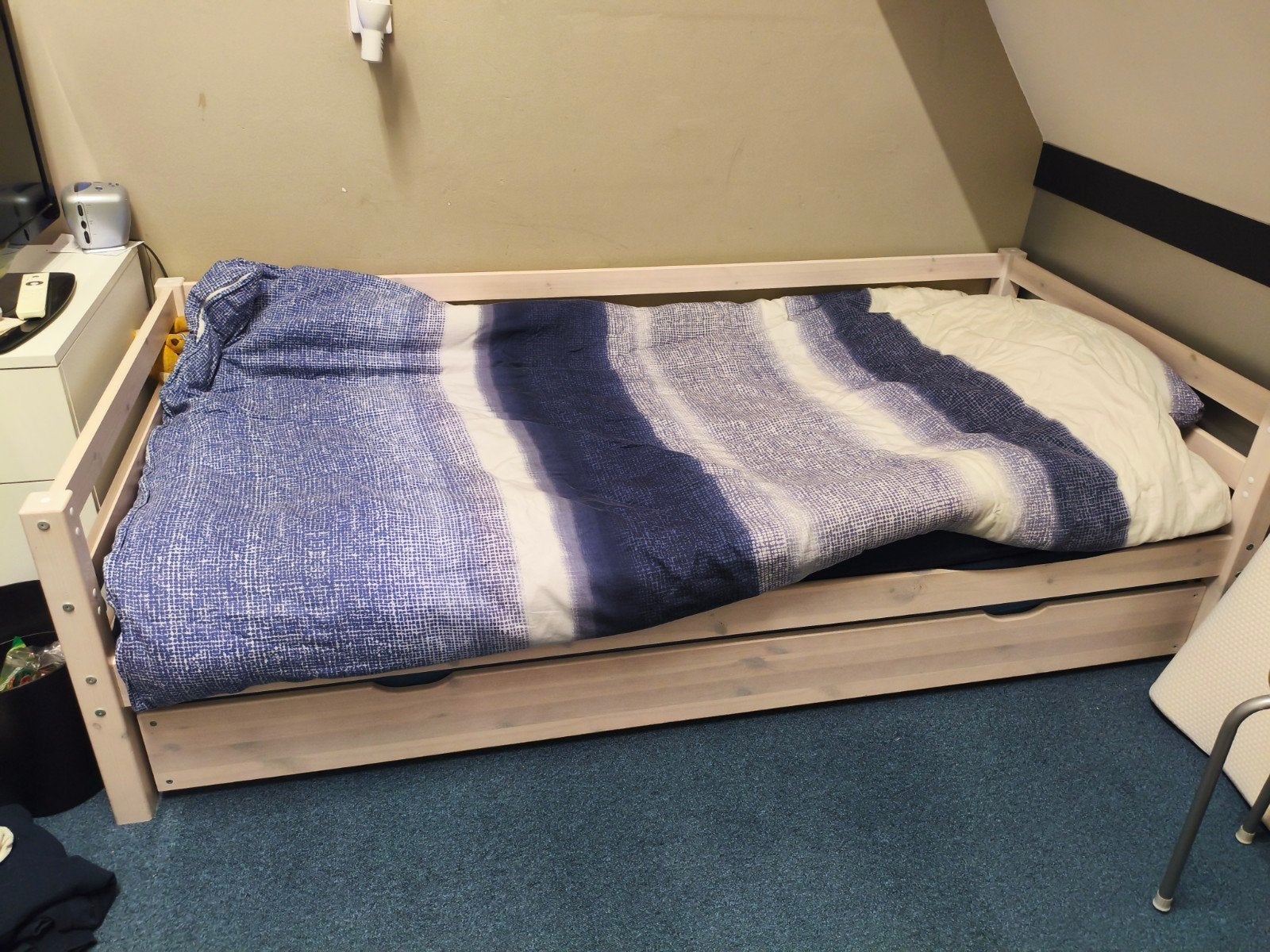 bed 90x200 met onderschuifbed, Huis en Inrichting, Ophalen, 90 cm, Eenpersoons, Wit