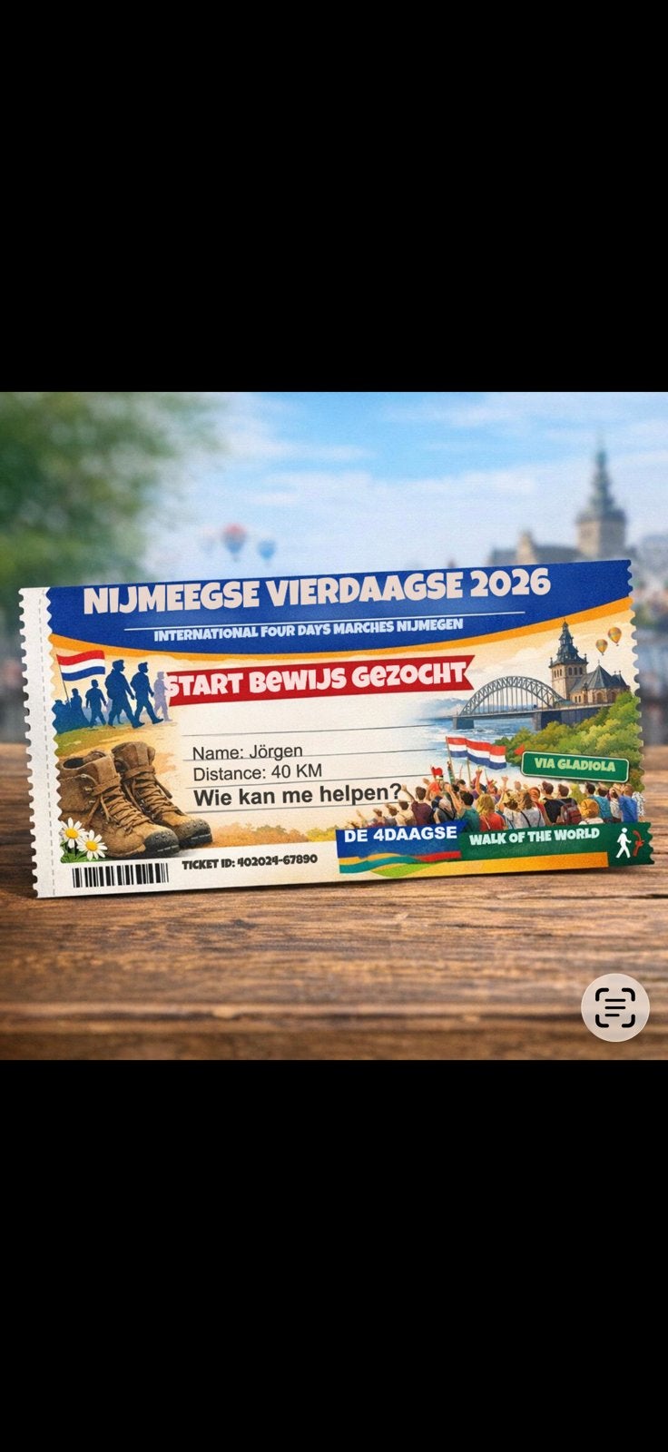 Help! Wie heeft er een startbewijs voor 4-Daagse 2026?, Eén persoon