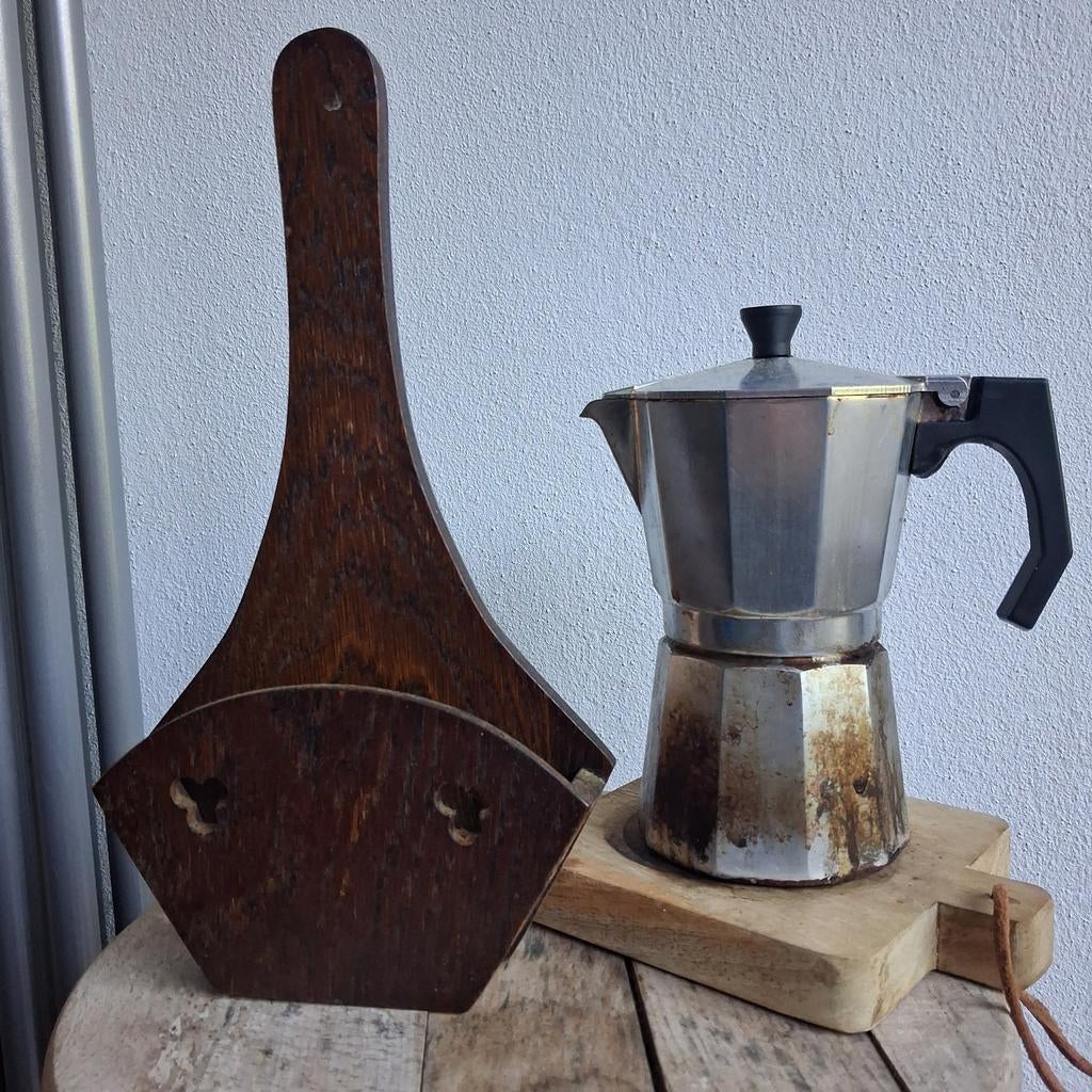 Retro houten koffiefilterhouder - Vintage keukenaccessoire, Ophalen of Verzenden