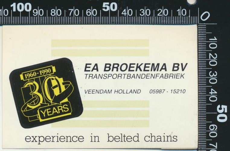 Sticker: Broekema Transportbandenfabriek - 30 Jaar - Veendam, Ophalen of Verzenden, Zo goed als nieuw, Bedrijf of Vereniging