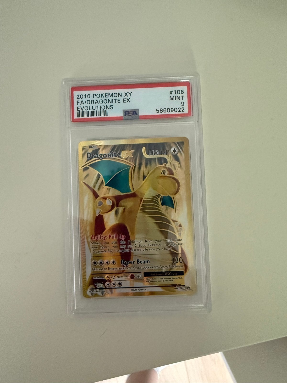PSA 9 MINT Dragonite EX Full Art 2016 Pokemon XY Evolutions, Hobby en Vrije tijd, Verzamelkaartspellen | Pokémon, Ophalen of Verzenden