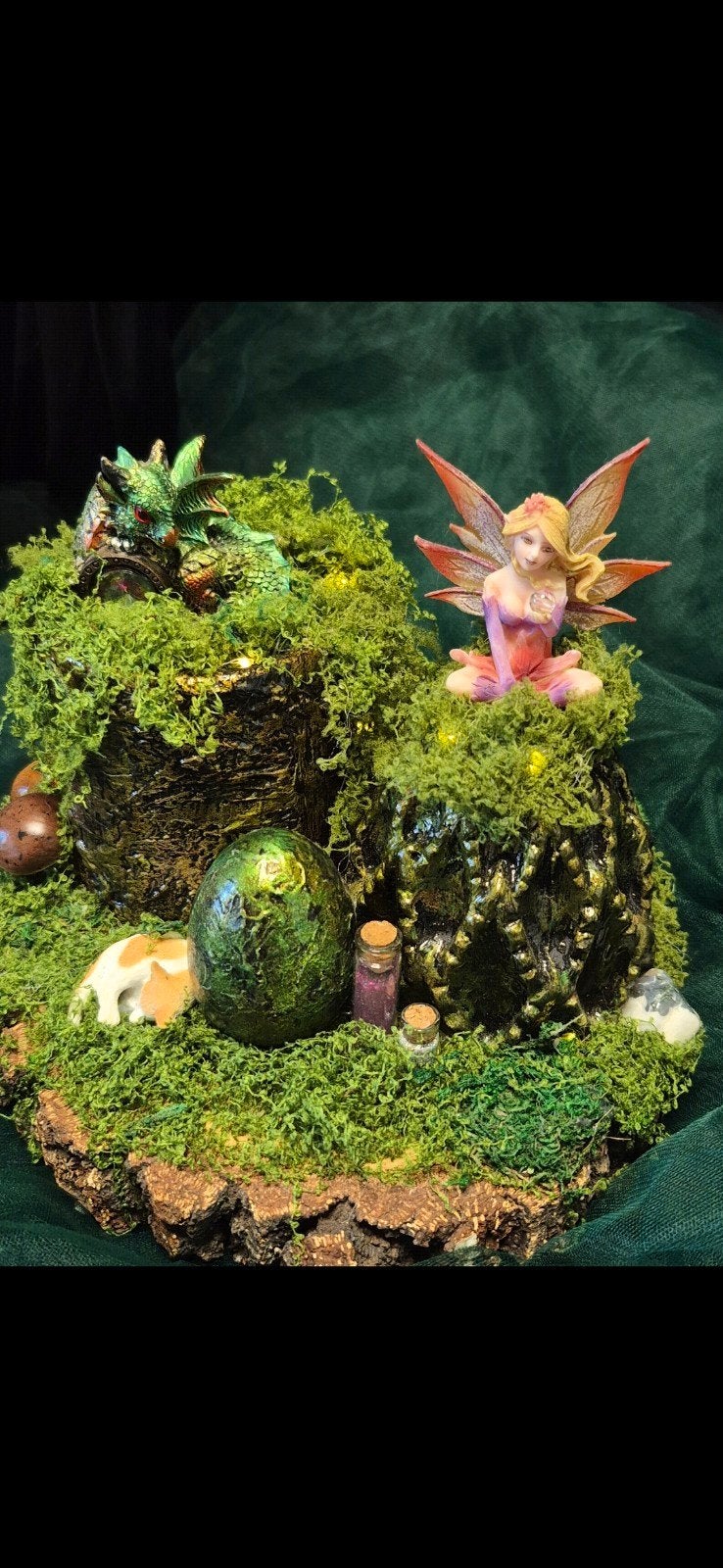Handgemaakt Fairy & Dragon Mini elfenbos op boomschijf 18x20, Ophalen of Verzenden, Nieuw, Fantasy