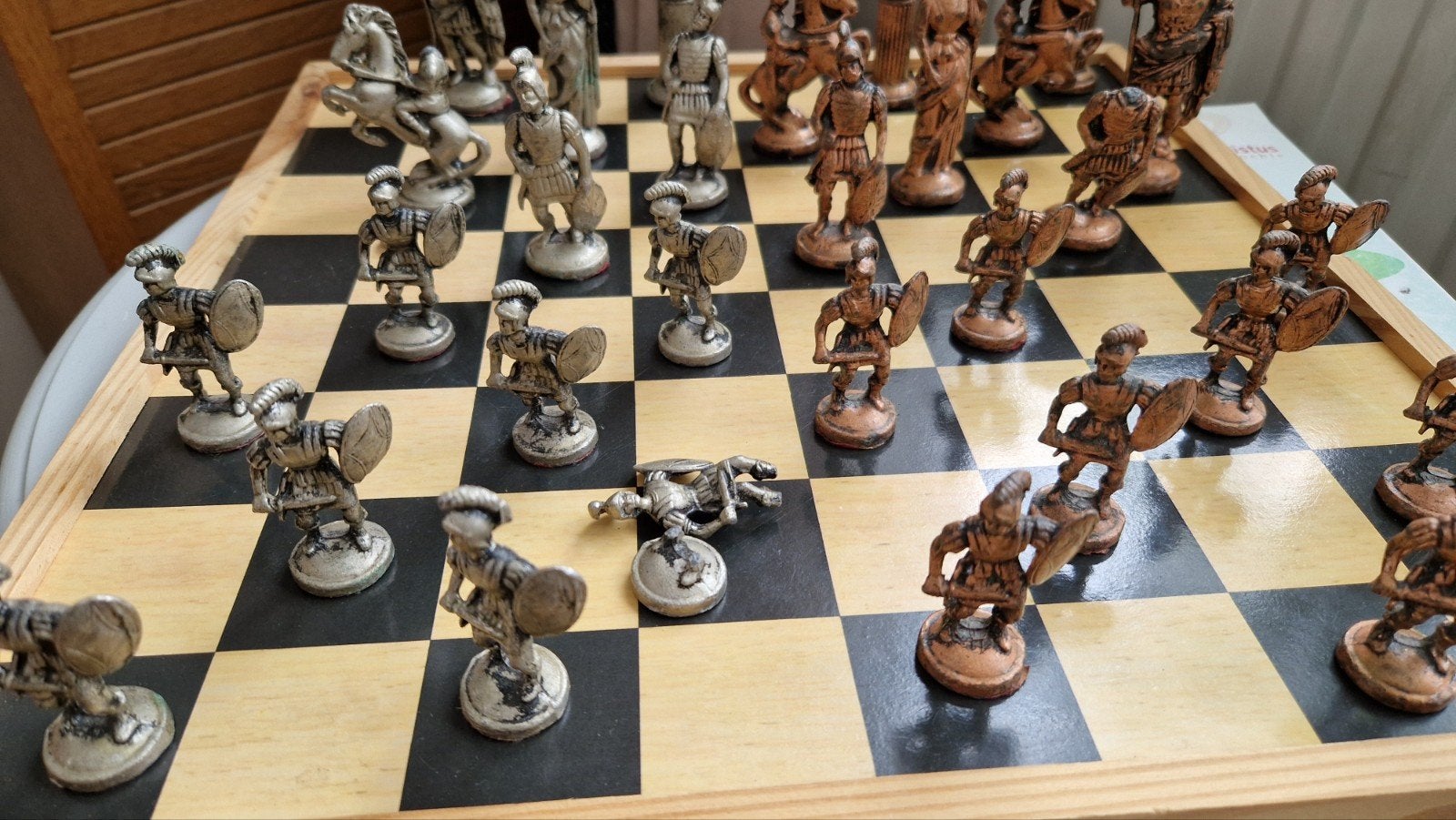 Antieke schaakstukken - Brons en Zilverkleurig - Zwaar, Gebruikt, Onbekend, Ophalen of Verzenden, Onbekend