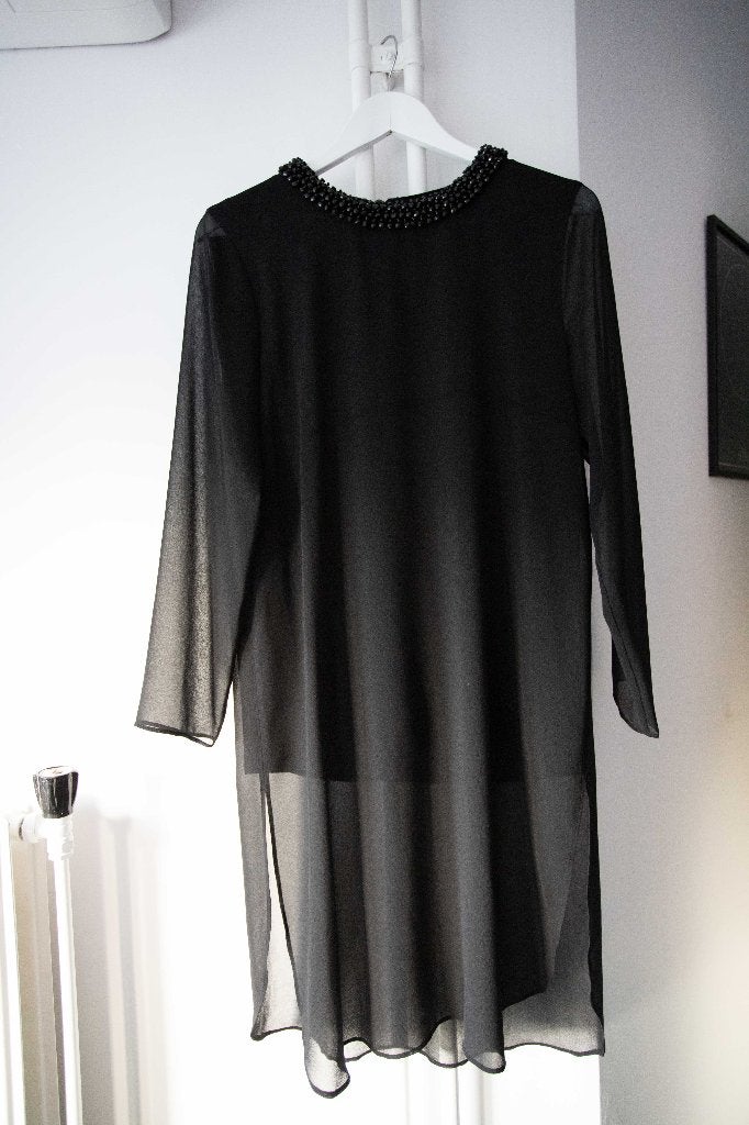Zwart chique tuniek / blouse met kralen Hallhuber maat 38, Maat 38/40 (M), Zwart, Ophalen of Verzenden, Zo goed als nieuw