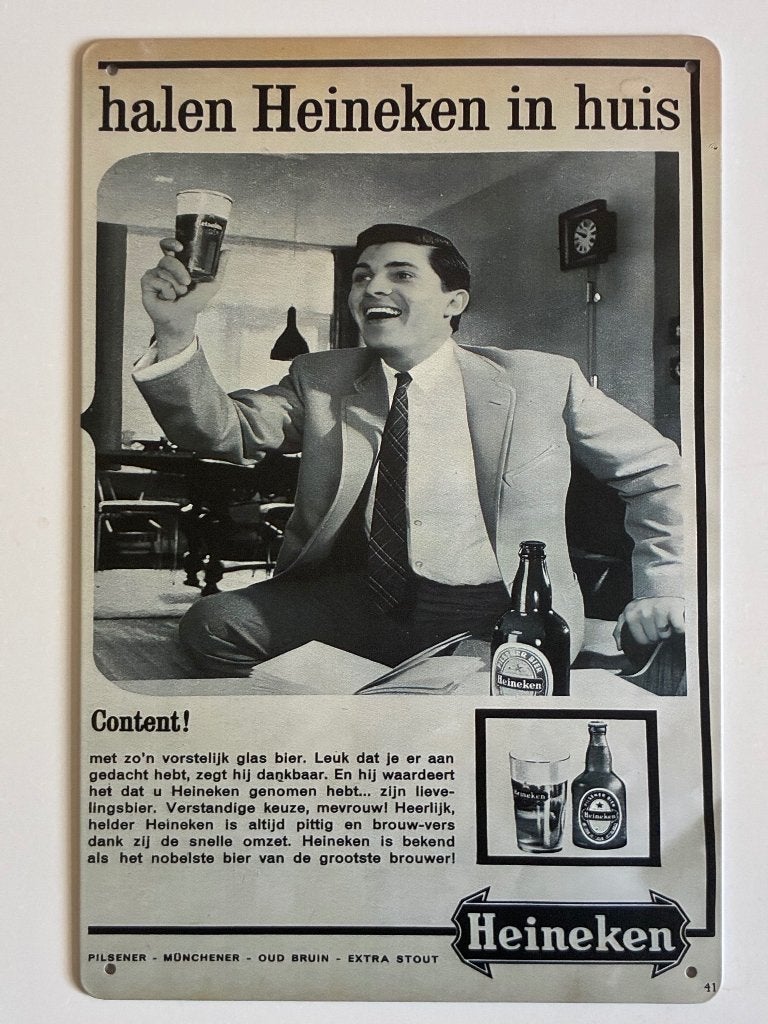 oude reclame heineken jaren 50 Metalen wandbord 20 x 30 cm, Verzamelen, Ophalen of Verzenden, Nieuw, Reclamebord, Plaat of Schild