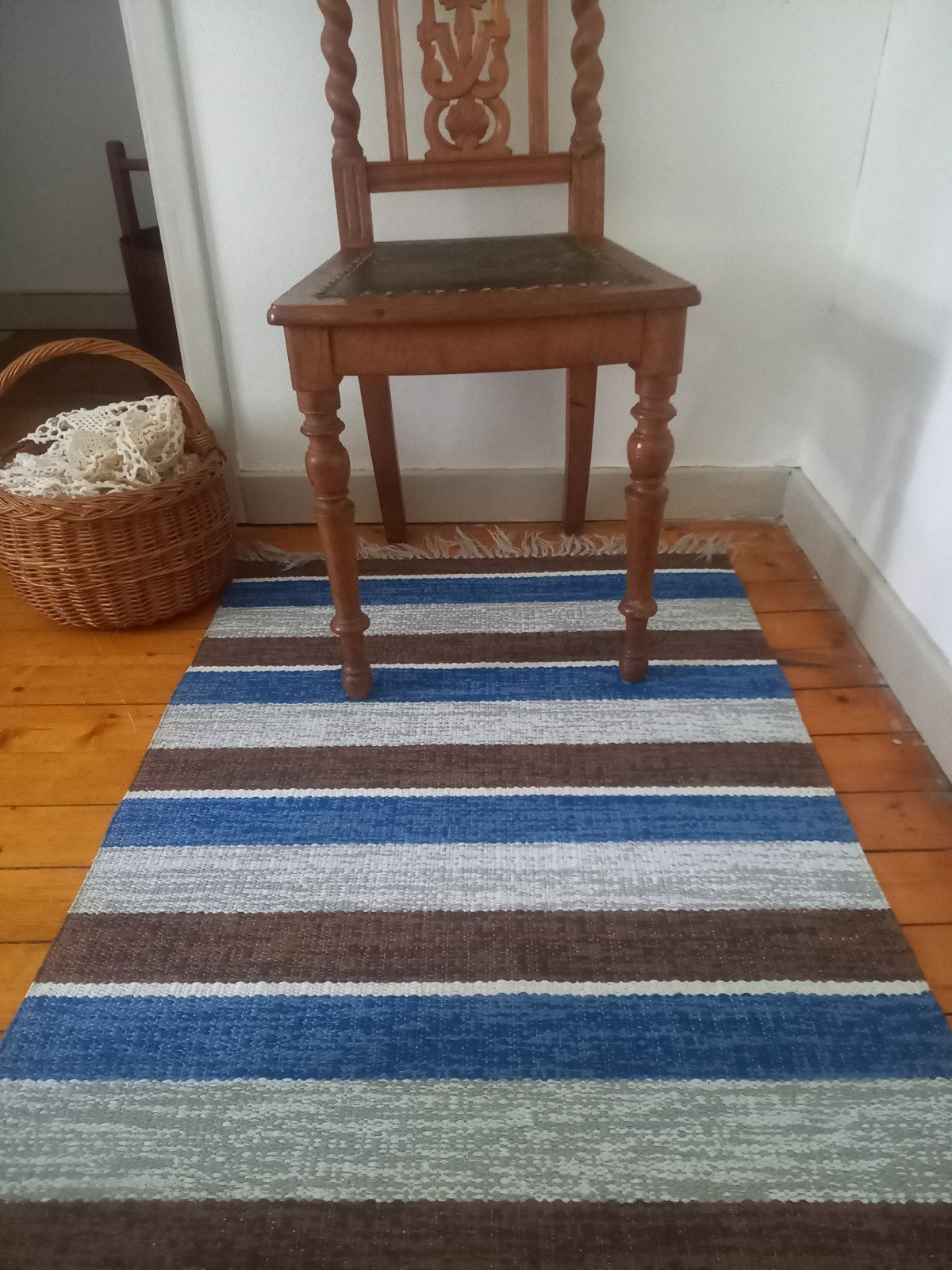 Vintage Zweedse Loper in bijzondere kleurstelling, Gebruikt, 200 cm of meer, Scandinavisch, Grijs