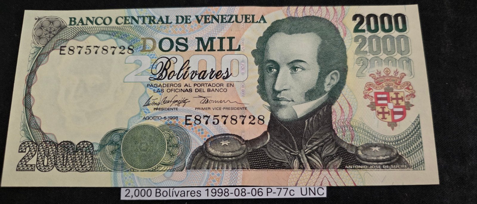 Venezuela 2000 Bolívares 1998 UNC P-77c, Ophalen of Verzenden, Zuid-Amerika, Los biljet