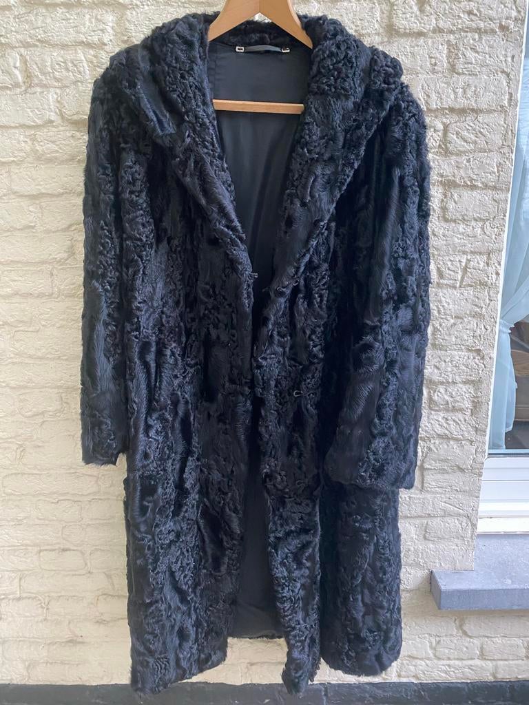 Vintage Zwarte Bontjas, Ophalen of Verzenden, Gedragen, Maat 38/40 (M), Zwart