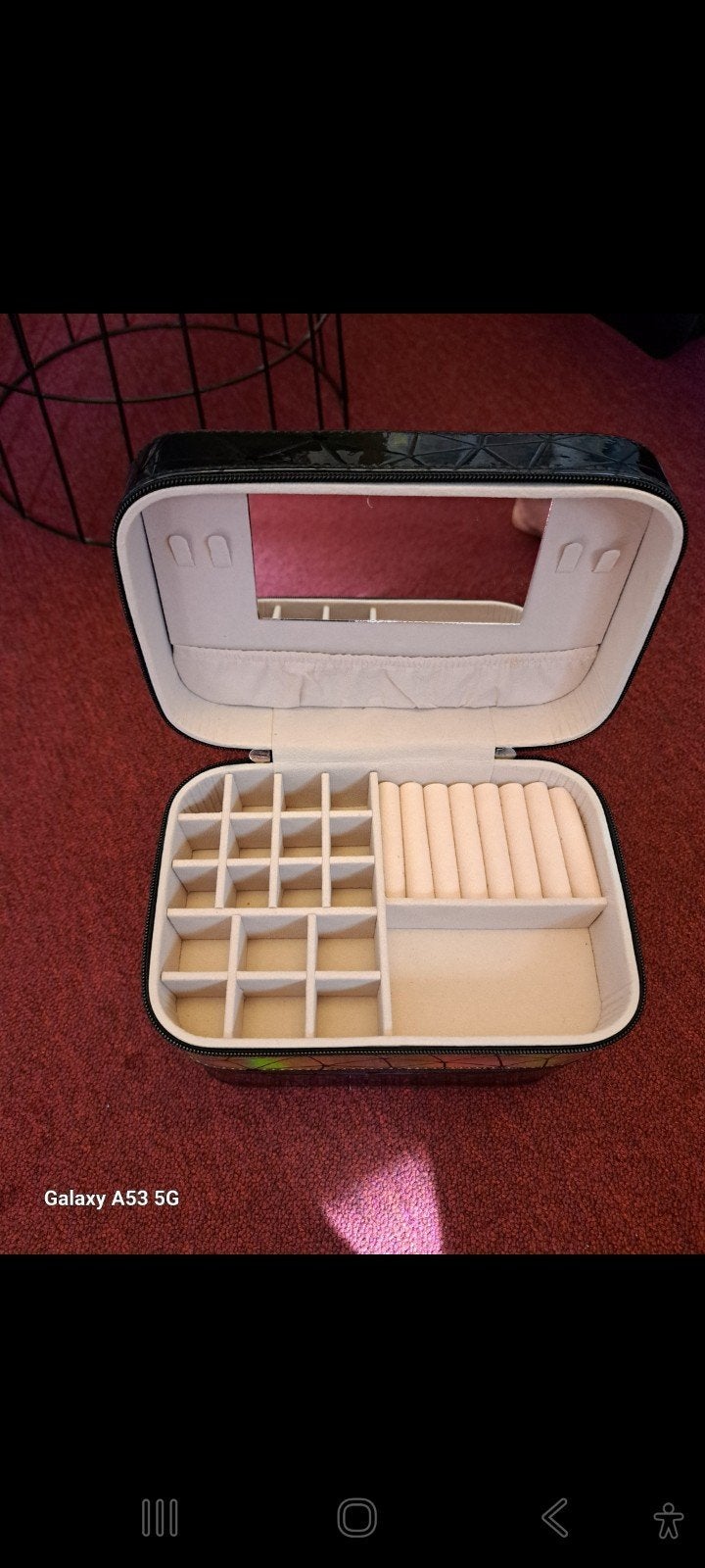 Stijlvolle Zwarte Sieradendoos met Holografisch Patroon, Sieraden, Tassen en Uiterlijk, Beautycases, Zwart, Ophalen of Verzenden