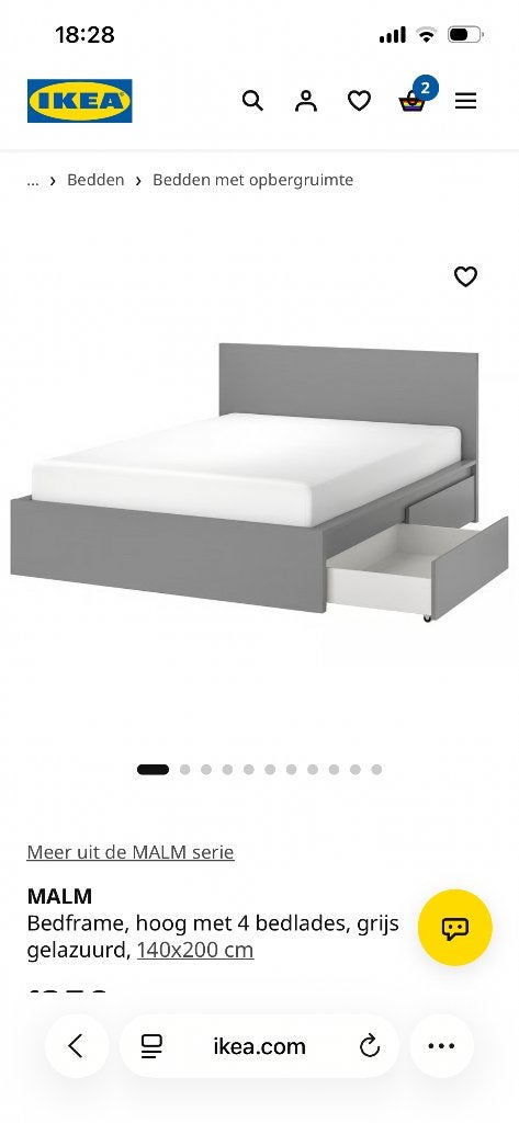 Bed grijs Malm ikea MOET WEG, Huis en Inrichting, Ophalen, Eenpersoons, 140 cm, Zo goed als nieuw