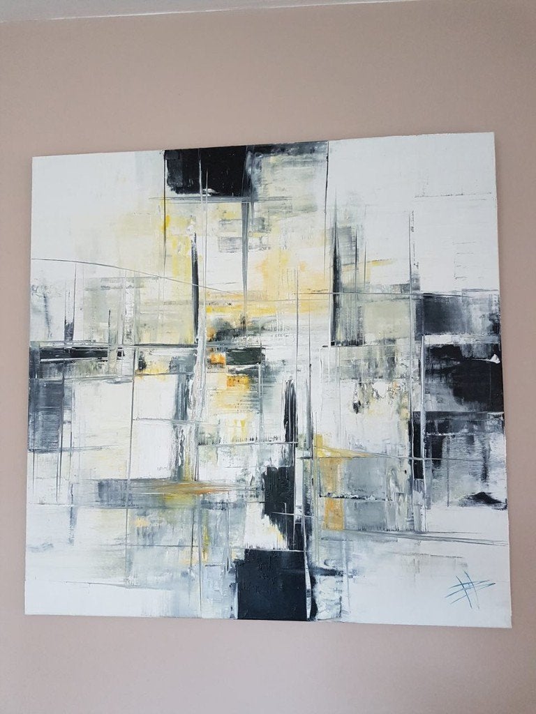Origineel abstract schilderij van B.Ossowski met certificaat, Ophalen