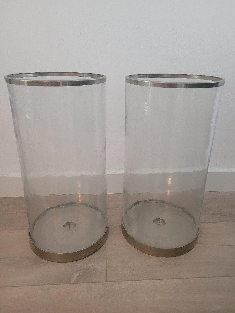 Set van 2 grote glazen windlichten, Ophalen, Windlicht