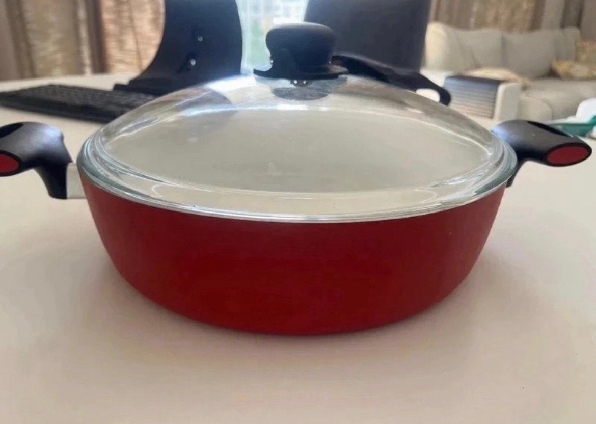 28 cm Keramische Coating Pan met Deksel, Gebruikt, Antiaanbaklaag, Ophalen of Verzenden, Kookpan