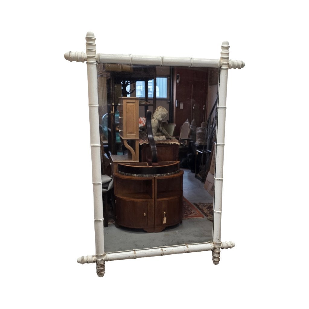 Vintage witte Faux Bamboe spiegel, Ophalen, Gebruikt, Minder dan 100 cm, Rechthoekig