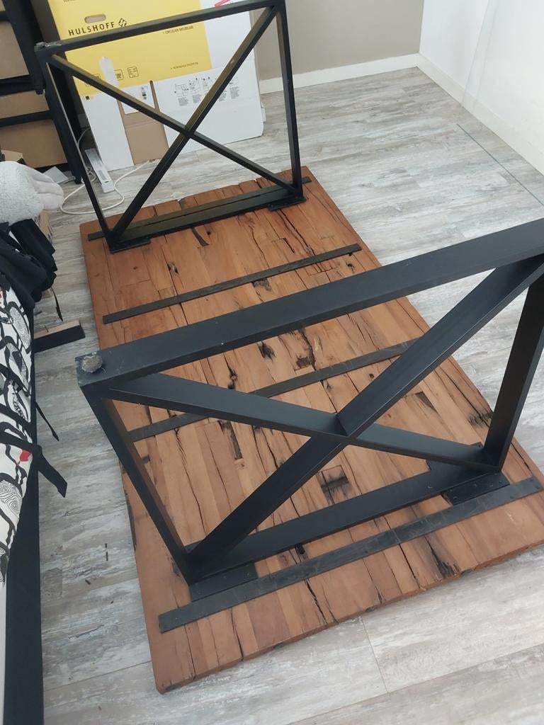 Eettafel massief hout met glasplaat 180x100x76cm, Ophalen, 50 tot 100 cm, Zo goed als nieuw, 150 tot 200 cm