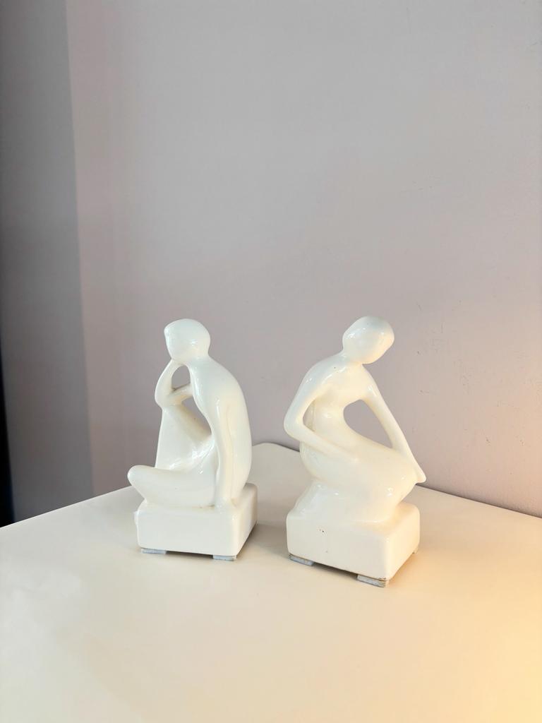 Vintage mannequin witte keramieken boekensteunen, Verzenden, Zo goed als nieuw, Dier