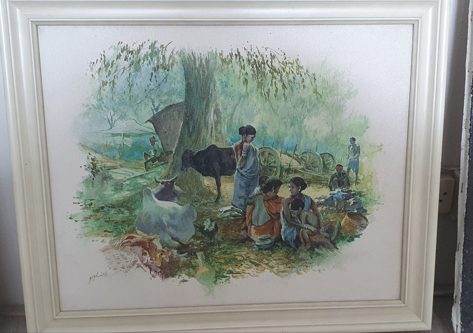 Prachtig Origineel Olieverfschilderij - Indiaas Platteland, Antiek en Kunst, Ophalen of Verzenden
