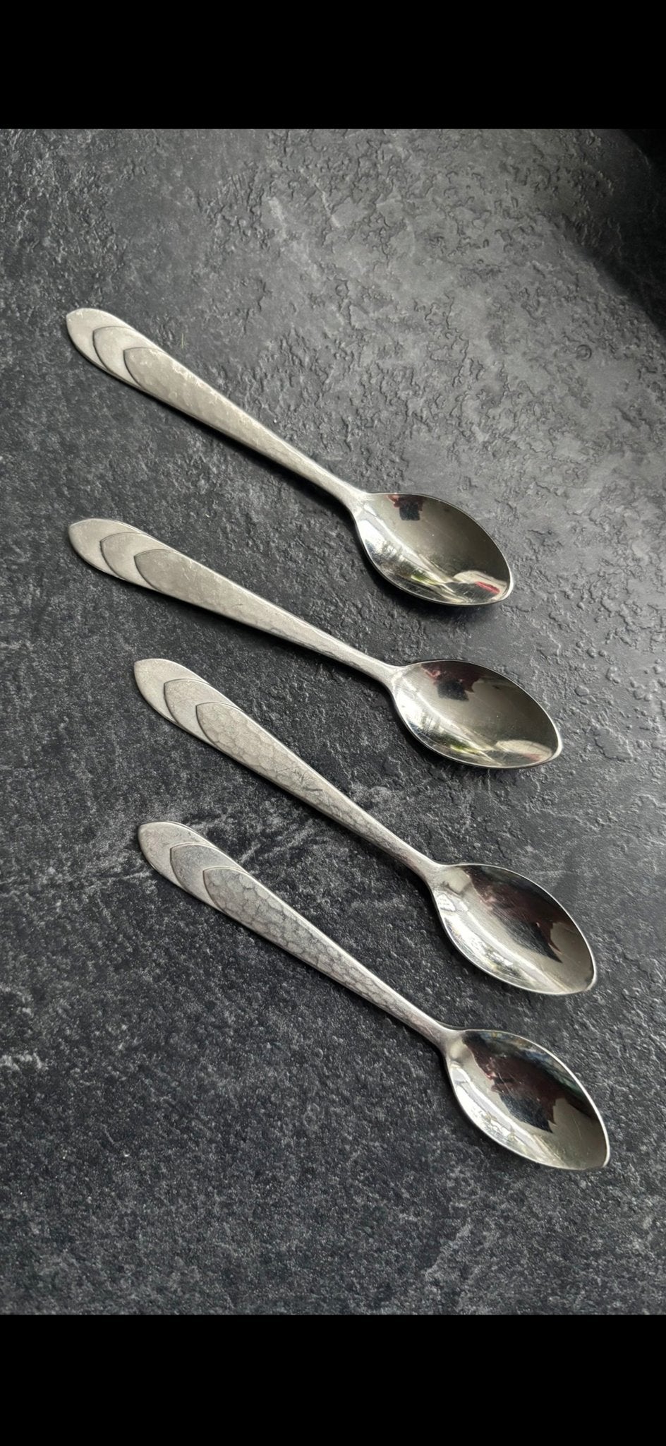 Set van 4 vintage lepels met gehamerd patroon, Ophalen of Verzenden