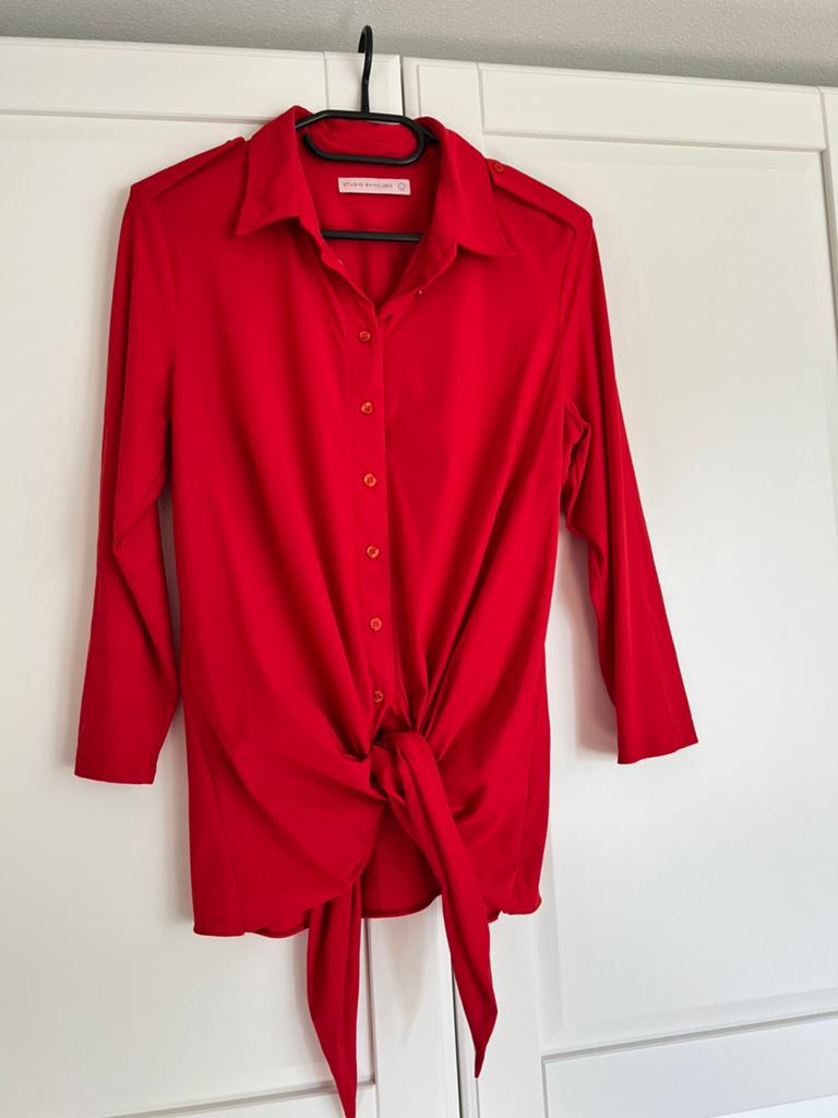 Studio annloes poppy knot blouse L rood travelstof, Kleding | Dames, Blouses en Tunieken, Ophalen of Verzenden, Zo goed als nieuw