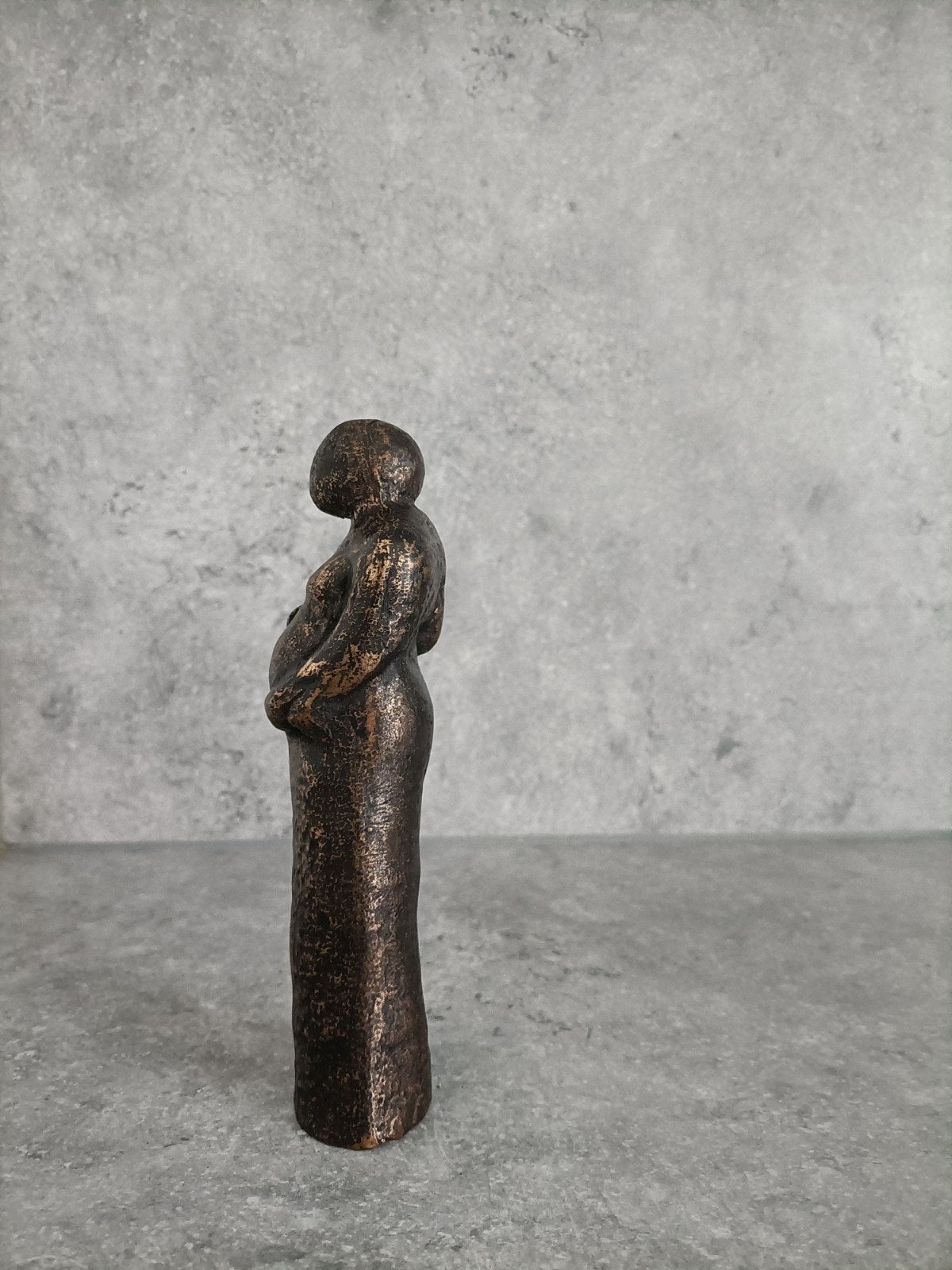 Bronzen Beeld Zwangere Vrouw - 20cm Hoog, Minder dan 20 cm, Ophalen of Verzenden, Beeld, Bruin