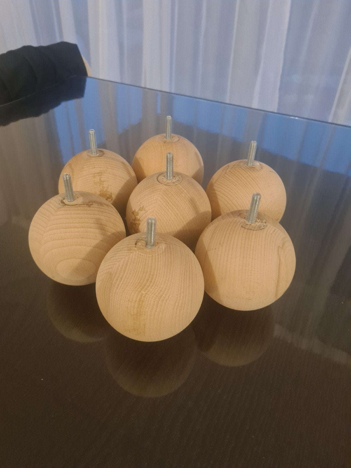 Set van 7 Duraline meubelpoten bol naturel eiken Ø10 cm, Ophalen, Zo goed als nieuw