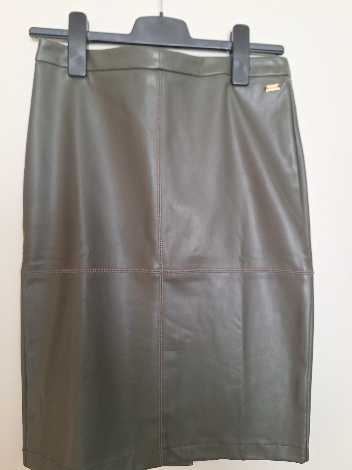 Groene imitatie leren kokerrok, Kleding | Dames, Knielengte, Groen, Ophalen, Maat 38/40 (M)