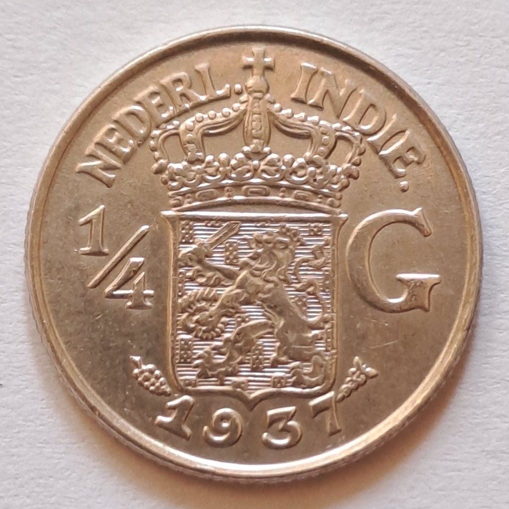 ¼ gulden of 25 cent 1937 zilver FDC Nederlands Indië., Verzenden, Zilver, 25 cent, Koningin Wilhelmina