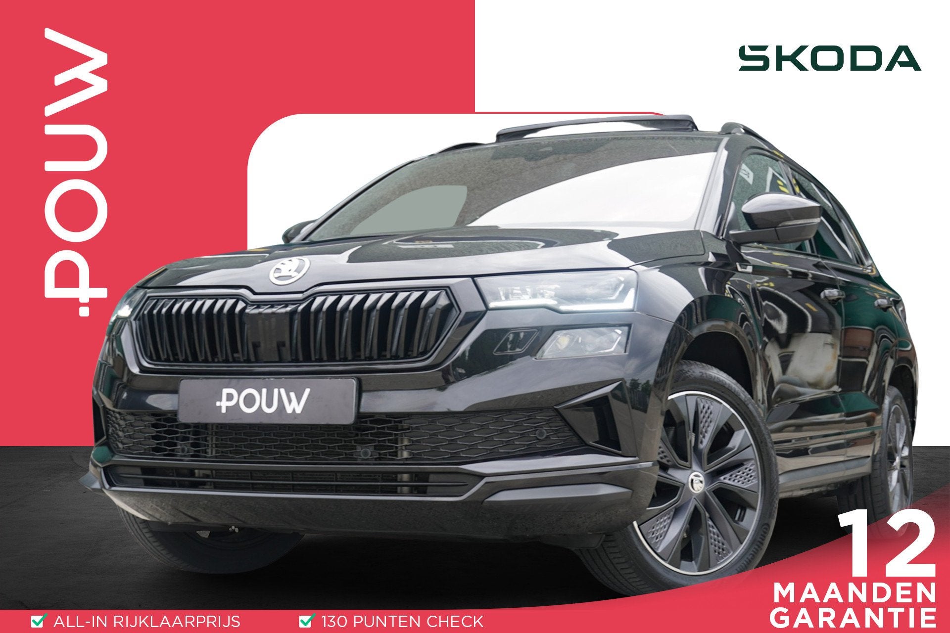 Skoda Karoq 1.5 TSI 150pk ACT Sportline Business | Trekhaak, 12 maanden, Stof, 4 cilinders, Zwart
