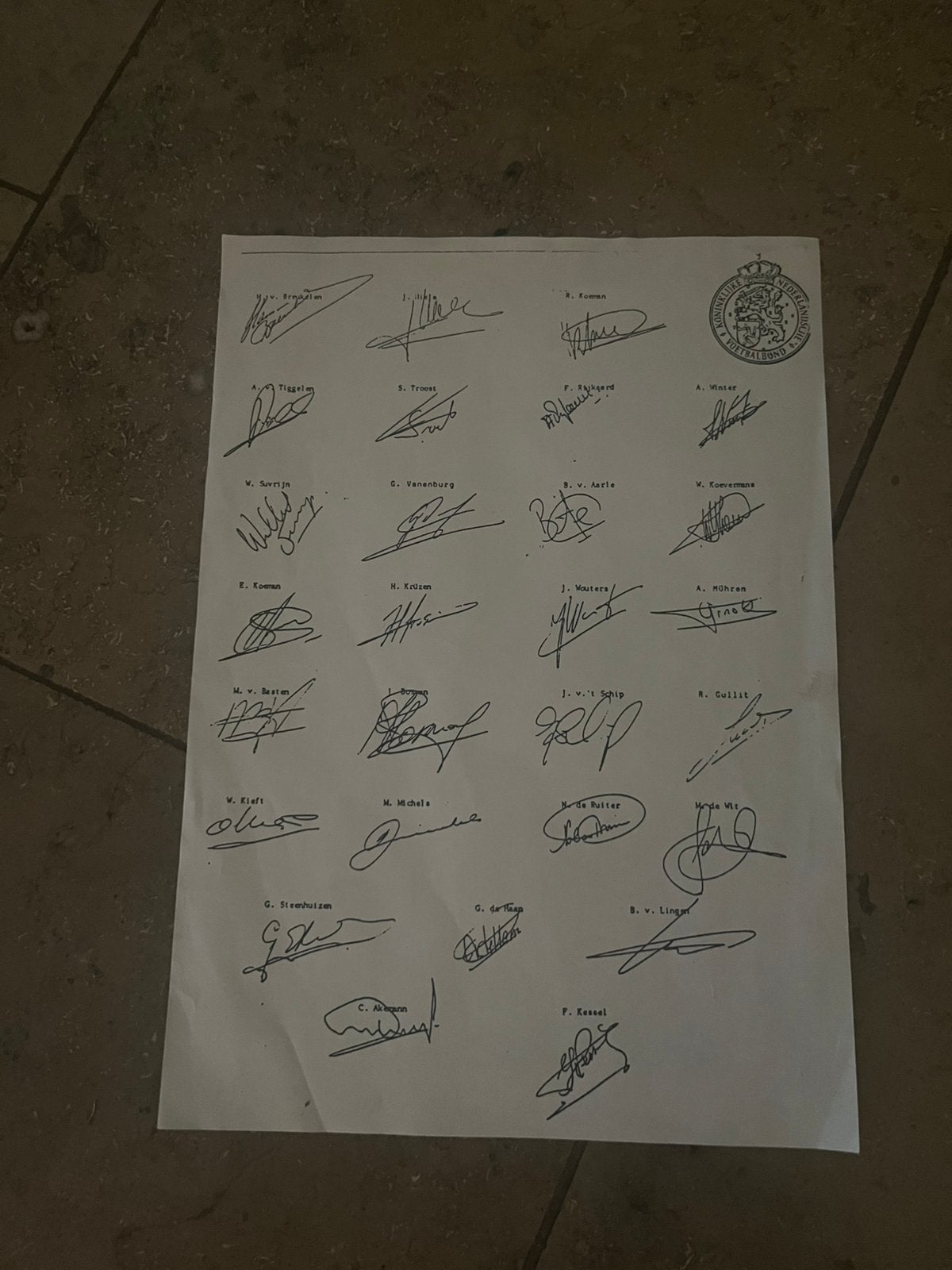 BLAD GEDRUKTE HANDTEKENINGEN NEDERLANDS ELFTAL 1988, Ophalen of Verzenden, Zo goed als nieuw, Overige binnenlandse clubs, Boek of Tijdschrift