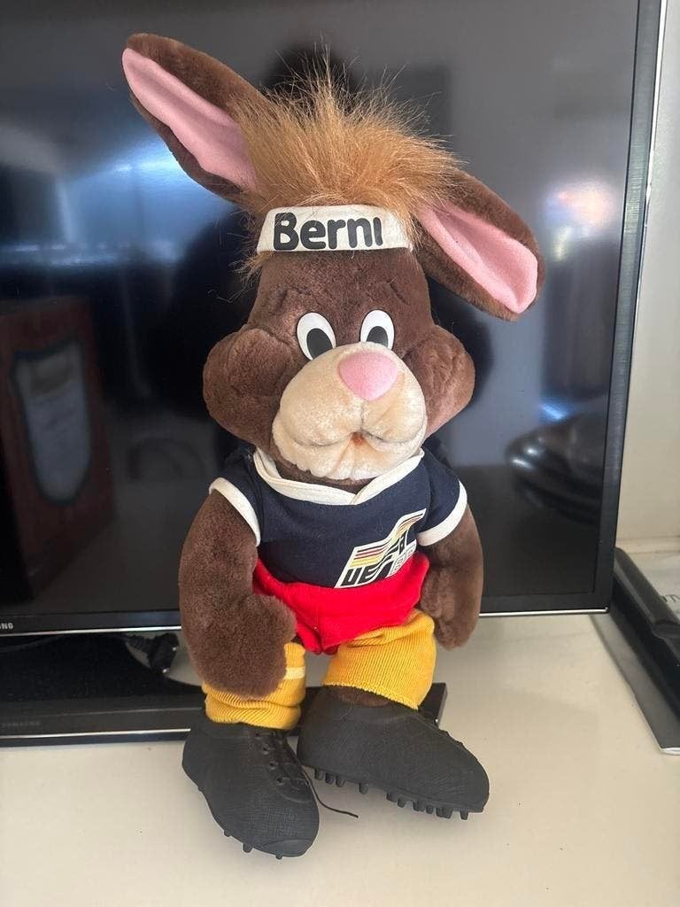Vintage Berni Konijn EK 1988 Mascotte Knuffel, Overige merken, Overige karakters, Konijn, Ophalen of Verzenden