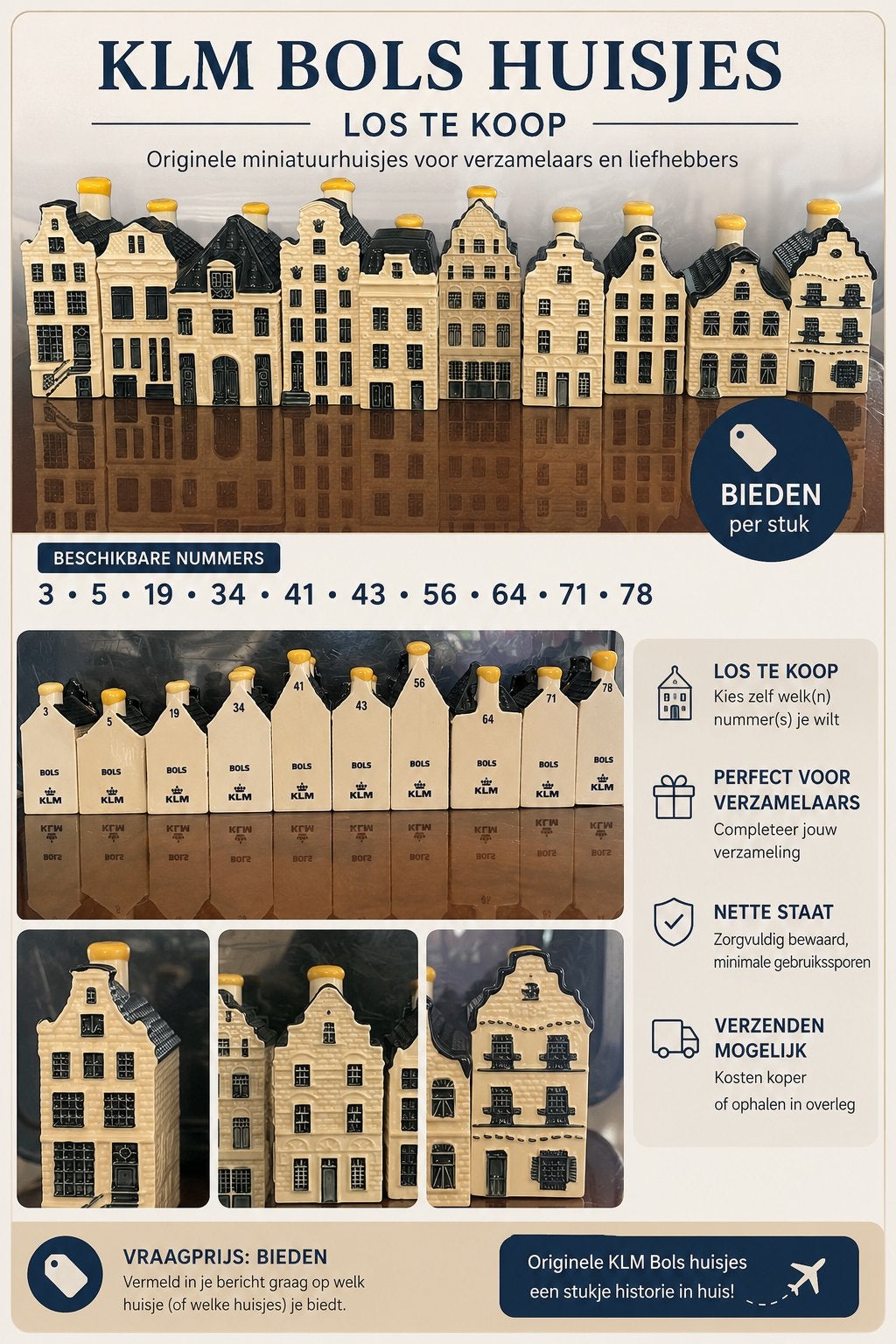 Originele KLM Bols huisjes – los of als set te koop – Bieden, Verzamelen, KLM Huisjes, Ophalen, Zo goed als nieuw, 1 t/m 20