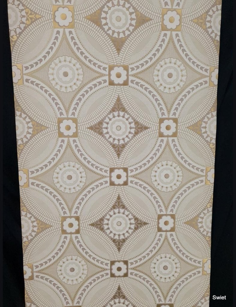 14011 seventies retro bloem cirkel patroon behang swiet, Ophalen of Verzenden, Minder dan 10 m², Beige