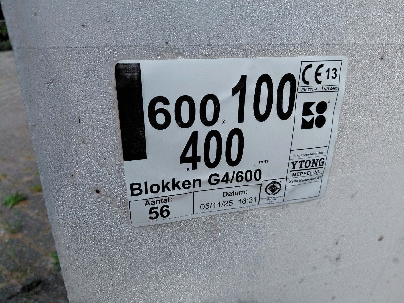 Ytong Blokken G4/600 - 600x400x100mm, Doe-het-zelf en Verbouw, Ophalen, Nieuw