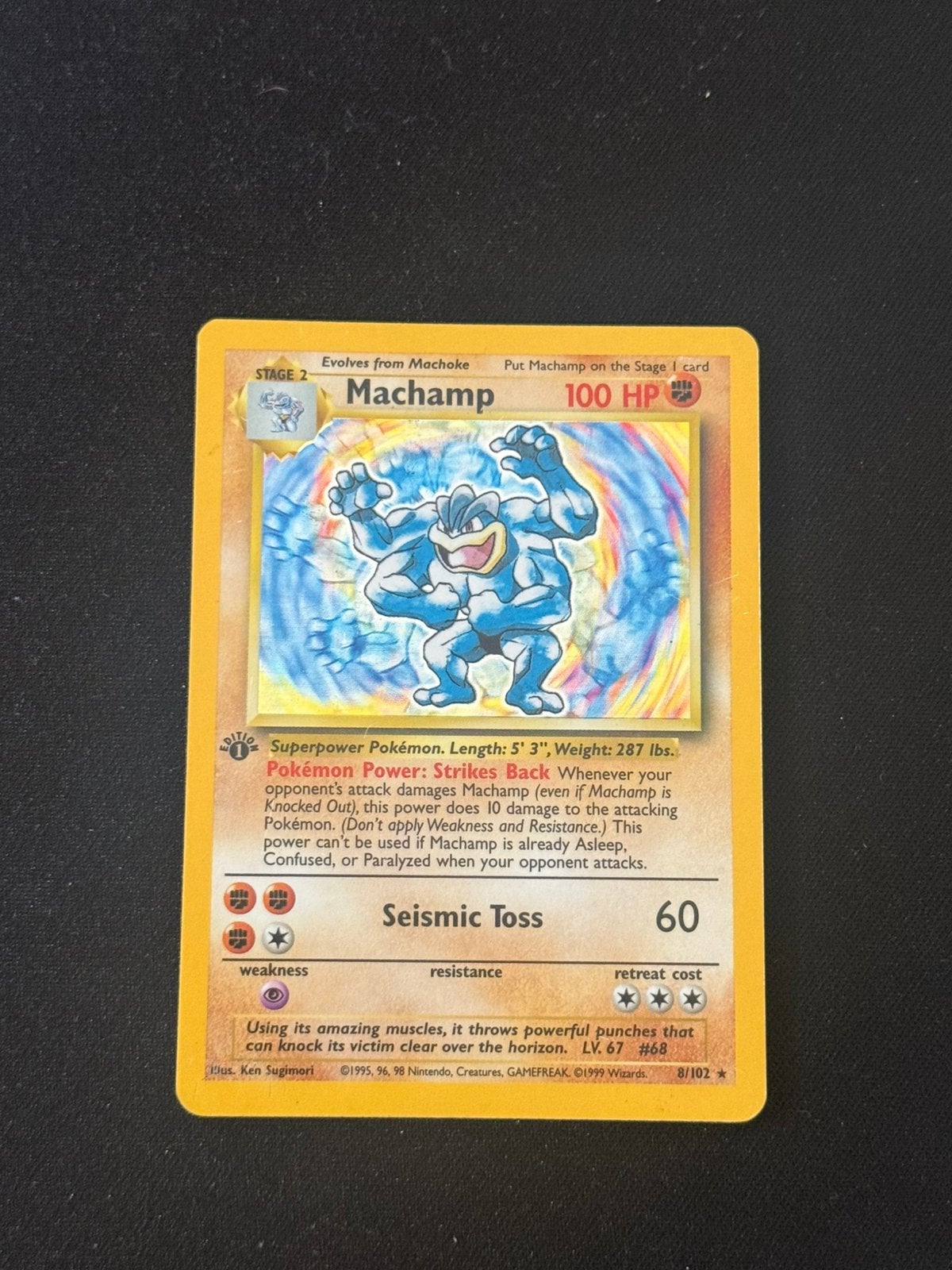 Machamp 8/102 first edition, Hobby en Vrije tijd, Verzamelkaartspellen | Pokémon, Ophalen of Verzenden, Zo goed als nieuw
