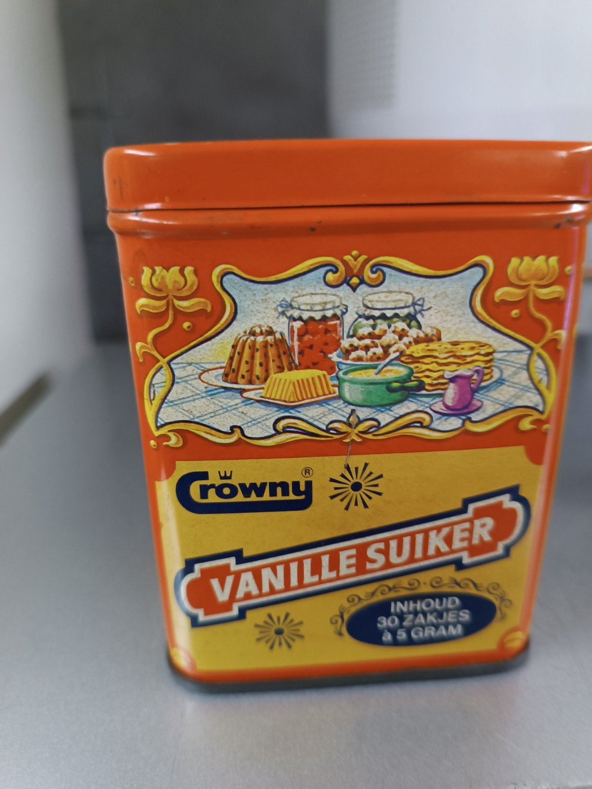 Vintage Crownny Vanillesuiker Blik - Decoratief Keukenblik, Ophalen of Verzenden, Gebruikt, Suiker, Overige merken