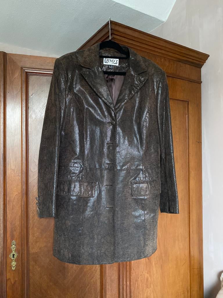 Vintage jas leer maat M slangenprint bruin 90s nineties, Verzenden, Zo goed als nieuw, Maat 38/40 (M), Bruin