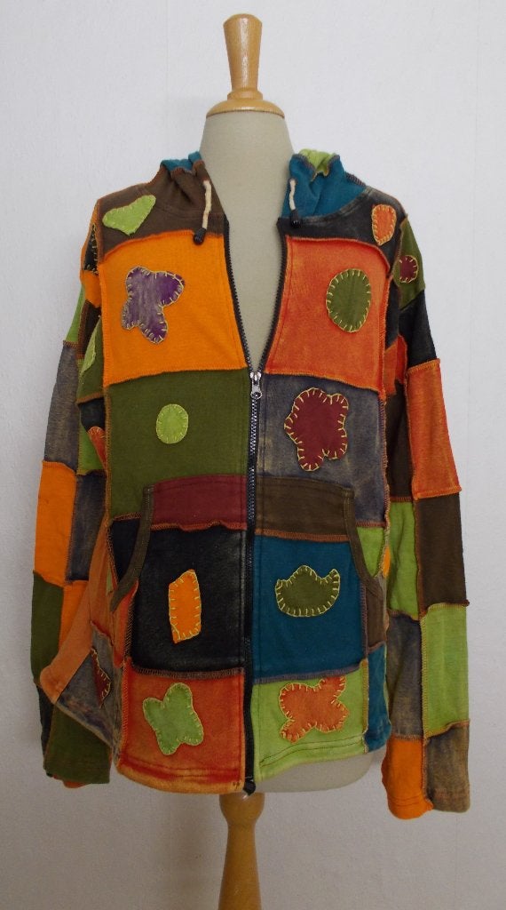 Hippie kleuren vest/top met capuchon made in Nepal! L, Kleding | Dames, Verzenden, Zo goed als nieuw, Maat 42/44 (L), Meerkleurig
