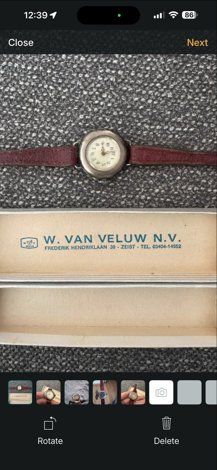 Antiek zilveren dameshorloge met lederen band, Ophalen of Verzenden, Zilver, Overige typen