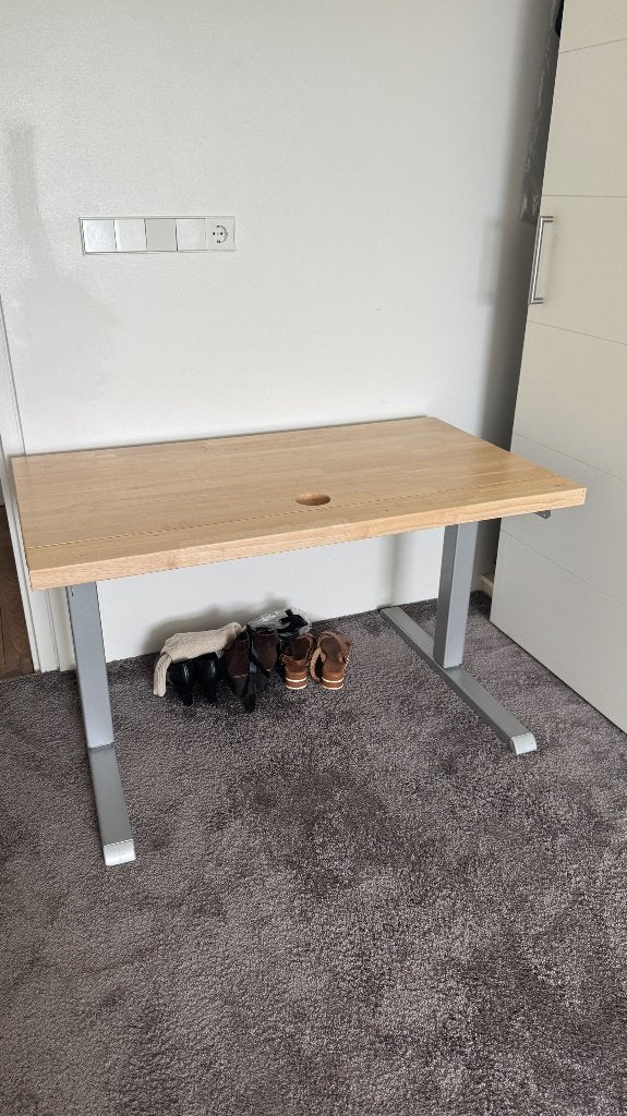 Verstelbaar Bureau van Eikenhout, Ophalen, Zit-sta bureau, 115 cm, Hout