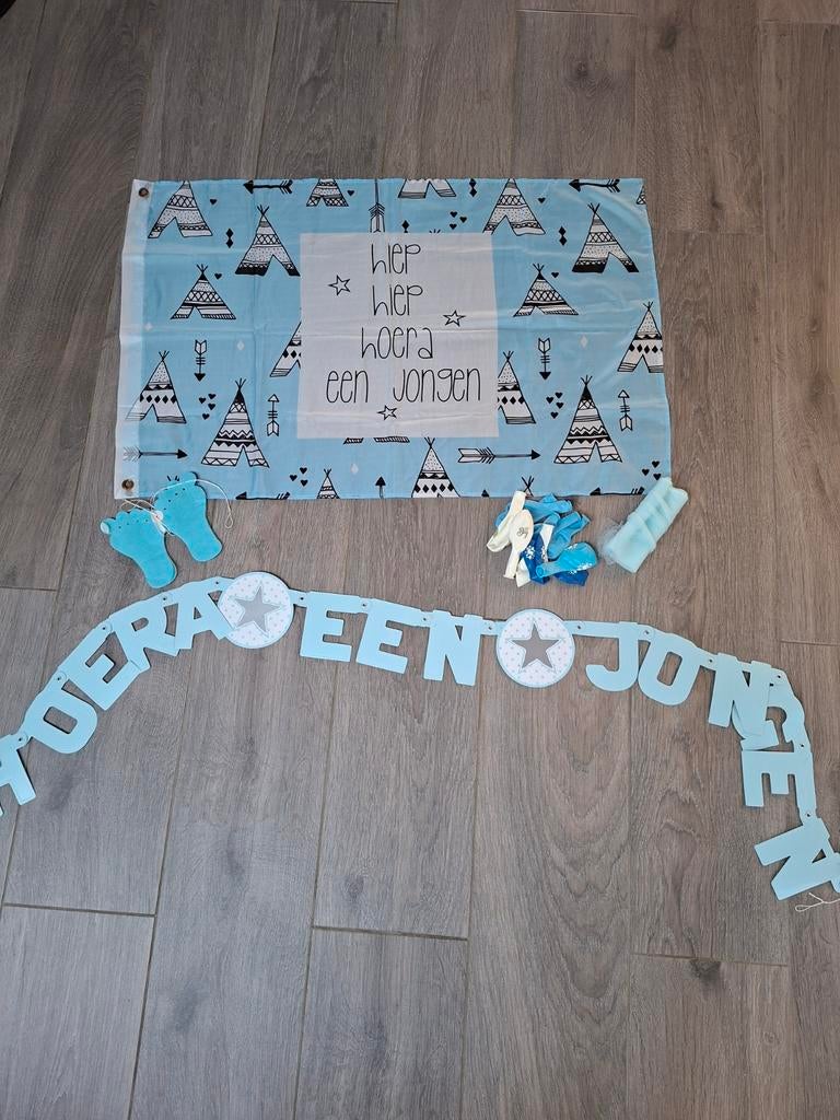 Geboorteversiering jongen: slinger, vlag en meer!, Ophalen of Verzenden, Zo goed als nieuw, Geboortebord