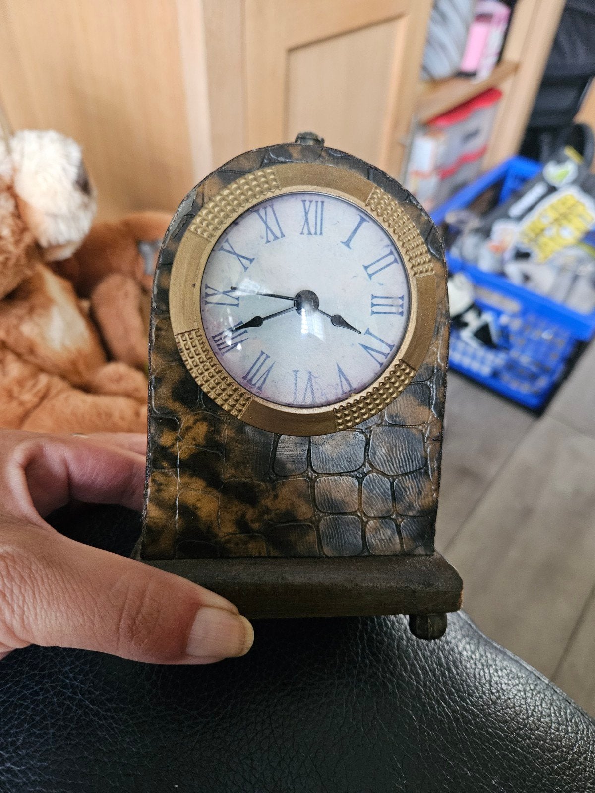 Vintage tafelklok met dierenprint en Romeinse cijfers, Antiek en Kunst, Ophalen