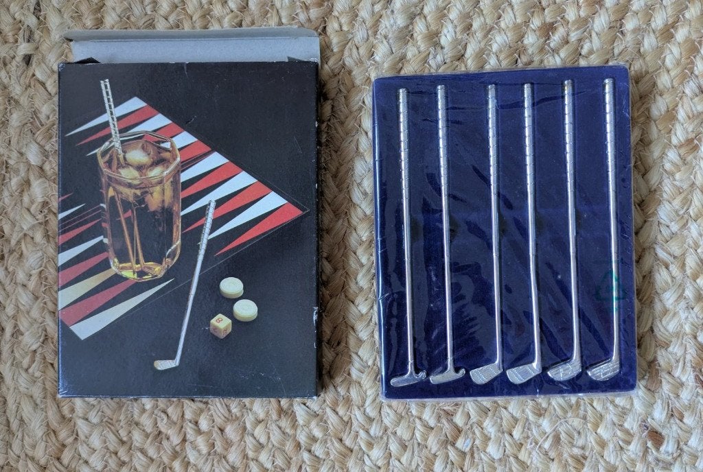 Vintage Godinger cocktailroerders in de vorm van golfclubs, Verzamelen, Verzilverd, Ophalen of Verzenden, Zo goed als nieuw, Metaal