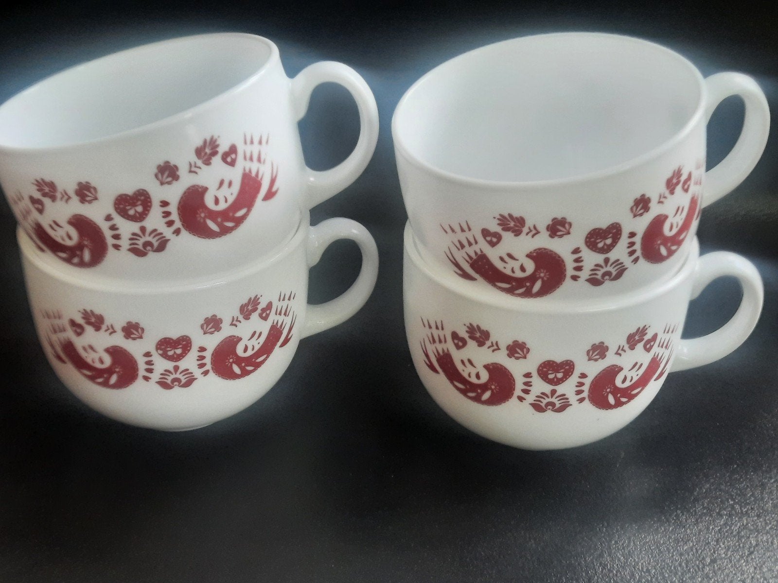 vier soepkommen - koffiekommen van vuurvast glas  ~vintage~, Vintage, Ophalen of Verzenden, Kom(men), Glas
