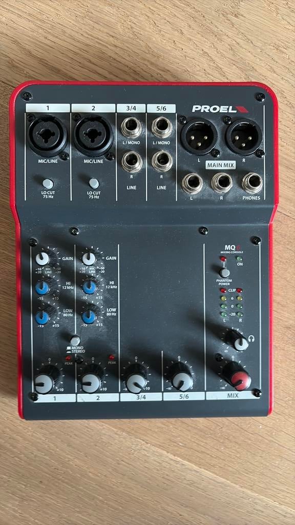 Proel MQ6 6-kanaals mixer met handleiding, Muziek en Instrumenten, Mengpanelen, Gebruikt, 5 tot 10 kanalen, Microfooningang, Ophalen of Verzenden