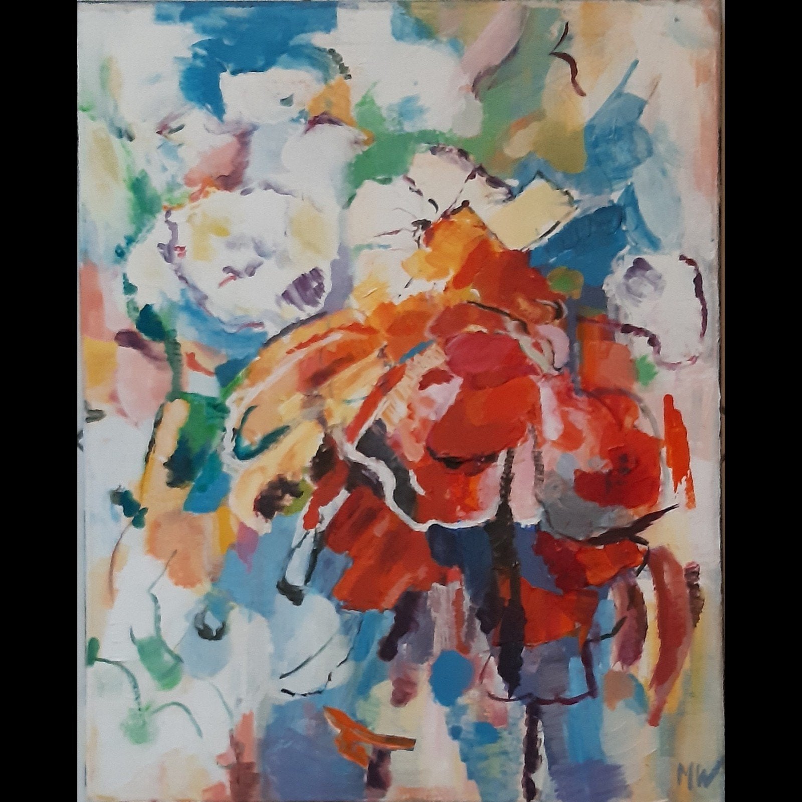 Abstract Schilderij 50x40cm - Warme Uitstraling, Dikke Verf, Ophalen of Verzenden