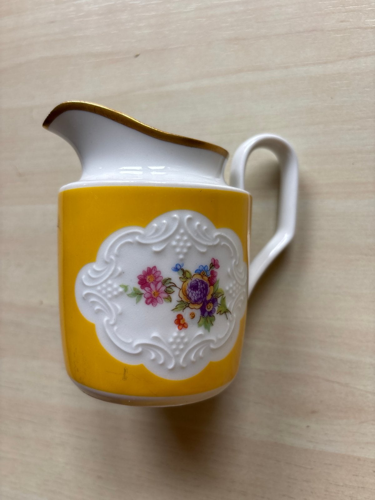 Vintage Scherzer Bavaria Germany Melkkannetje Geel Bloemen, Ophalen