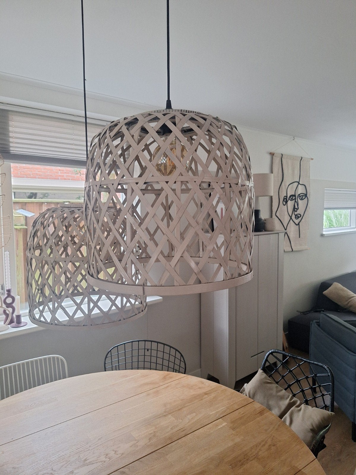 2x Beige Hanglampen - Rotan Stijl, Huis en Inrichting, Lampen | Hanglampen, Gebruikt, Bohemian, Scandinavisch, Natuurlijk, Natuurlijk materiaal