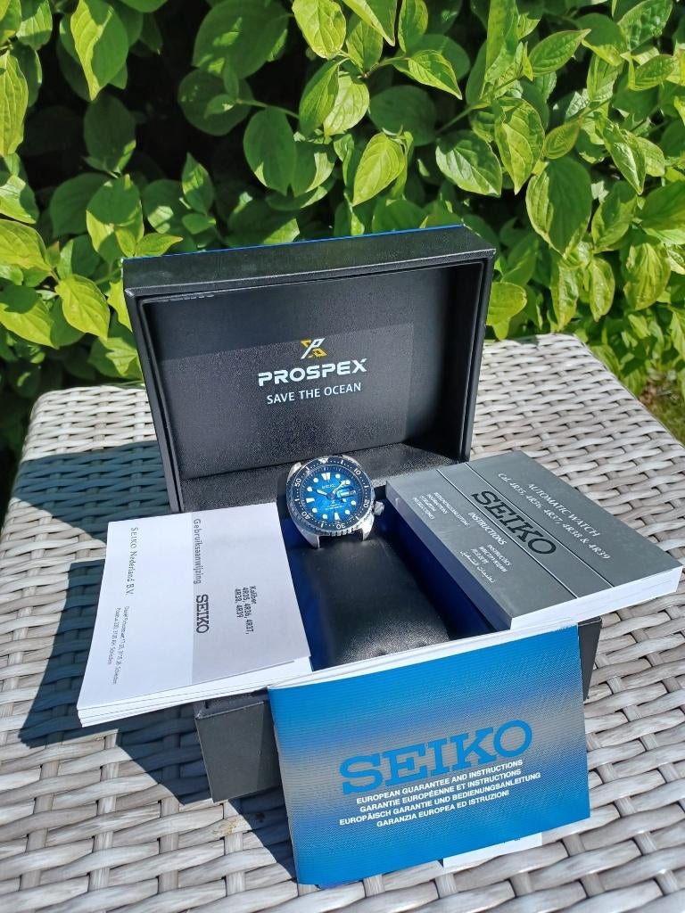 Seiko SRPE39K1 King Turtle Save the Ocean - NIEUWSTAAT, Seiko, Leer, Staal, Polshorloge